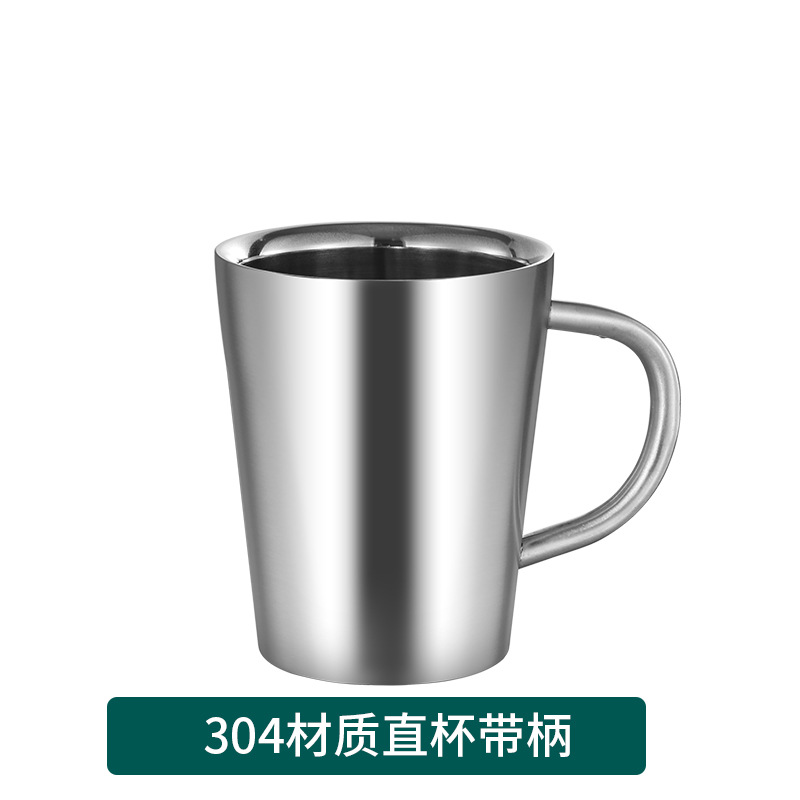 Tasse droite à double paroi en acier inoxydable 304 avec poignée