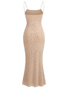 Luxuriöses, maßgeschneidertes Abendkleid für Damen mit quadratischem Ausschnitt, einfarbig, Maxi-Länge, Diamant-Glitzer, Meerjungfrauen-Schnitt, Spaghettiträger, sexy - Product Image 5