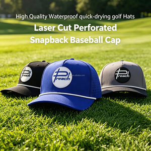 Wholesale PVC Rubber Patch Rope Waterproof Laser Cut Hole Golf Hat Streetwear Outdoor Sports Custom Baseball <b>Cap</b> - Product Image 1