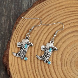 Boucles d'oreilles <span class=keywords><strong>chapeau</strong></span> et bottes de cowboy style bohème western - Pendentifs bottes style denim rétro - Bijoux créatifs vintage sud-ouest - Product Image 4