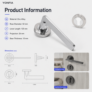 YONFIA 8179R57 Maniglia per Porta Interna in Lega di Zinco Resistente, Maniglia Tubolare Rotonda in Argento per Porte in Legno - Product Image 3