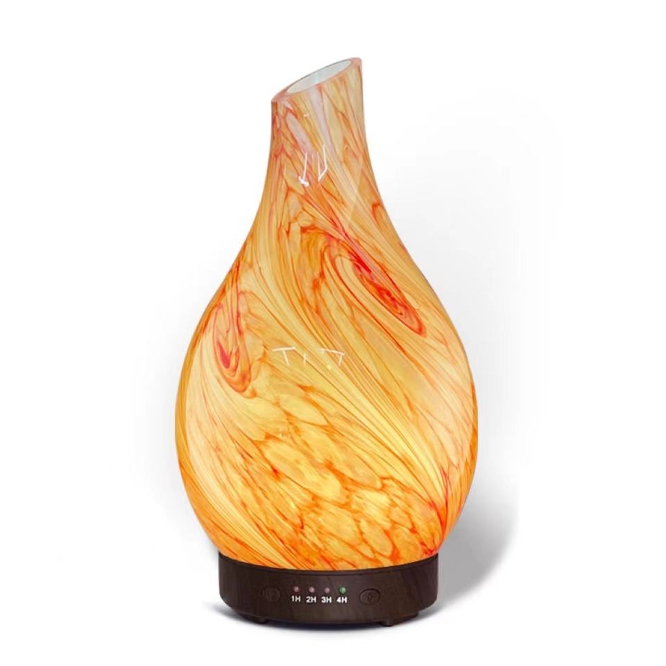 New 3D Glass Aroma Diffuser LED Light Decorative Wood Grain Base ...