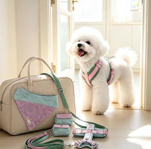 Macaron Color Matching Dog <b>Harness</b> Leash Set Cute 5Pcs <b>Pet</b> Walking Accessories Set Adjustable No Pull Vest <b>Harness</b> for Small D - Product Image 1