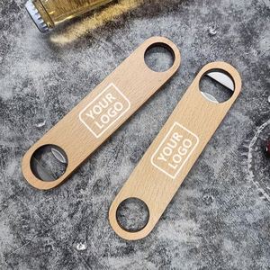 Décapsuleur plat en bois personnalisable avec logo, écologique et durable, avec grande anse et couvercle en bois, pour la maison et la bière - Product Image 1