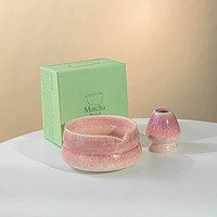 En stock Bol à matcha en céramique japonaise avec bec verseur Outil à matcha Bol à matcha confortable à tenir et ensemble de support pour fouet avec boîte cadeau