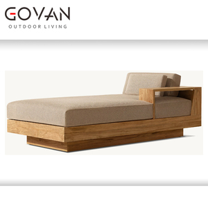 Chaise Longue de Teca de Grado Comercial con Cojín de Secado Rápido, Reposabrazos de Teca Secada al Horno, para Resort, Cabana, Terraza y <span class=keywords><strong>Spa</strong></span> - Product Image 1