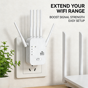 Repetidor <span class=keywords><strong>WiFi</strong></span> de 300M de Doble Banda con 6 Antenas, Extensor <span class=keywords><strong>WiFi</strong></span> de <span class=keywords><strong>Cobertura</strong></span> Total, Plug and Play, <span class=keywords><strong>Amplificador</strong></span> Universal con Potenciación de un Clic - Product Image 1