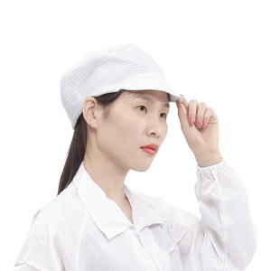 Gorro de Trabajo Pequeño de Algodón, Azul y Blanco a Rayas, Antiestático, para Cuarto Limpio, Uso en Fábrica de Electrónica, Personalizable - Product Image 1