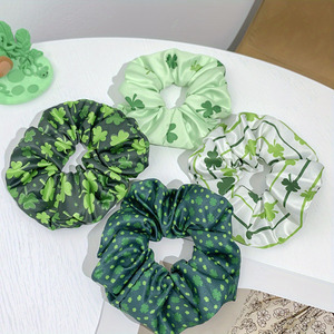 St. Patrick’s Day <b>Green</b> Satin <b>Silk</b> Hair Scrunchies Shamrock Elastic Hair Ties Festival Hair Accessories for Women - Product Image 1
