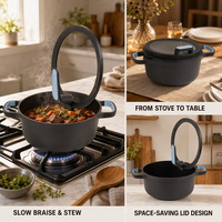 Casserole/marmite à soupe en aluminium moulé sous pression moderne antiadhésive prête à l'induction écologique avec couvercle en verre de silicone