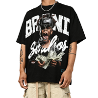 T-shirt imprimé noir surdimensionné en coton 100% pour homme, style streetwear de luxe, tricoté uni, avec logo personnalisé DTG, épaules tombantes, collection été