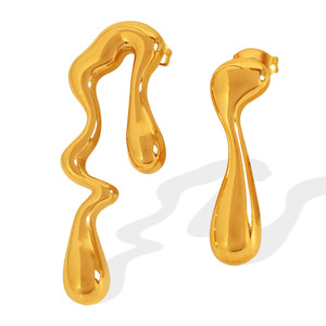 Pendientes colgantes geométricos con forma de gota de aleación de zinc, oro y plata, joyería de moda para fiesta EH390 - Product Image 5