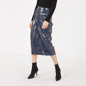 <span class=keywords><strong>Jupe</strong></span> <span class=keywords><strong>crayon</strong></span> <span class=keywords><strong>longue</strong></span> en similicuir bleu à taille haute et fente pour femme élégante - Product Image 1