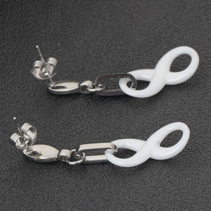 Boucles d'oreilles pendantes en céramique blanche, géométriques, en acier inoxydable, pour femmes, bijoux tendance - Product Image 2