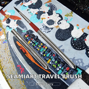 SeamiArt 1pc Pinceau rond fin pour <span class=keywords><strong>aquarelle</strong></span>, poils en nylon, manche en aluminium portable, voyage, argent, détail <span class=keywords><strong>aquarelle</strong></span> - Product Image 2