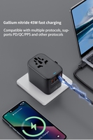 Adaptateur de voyage universel mondial 45W GaN, chargeur mural à charge rapide, ports Type C + USB pour appareil photo, écouteurs - US/EU/UK/AUS/Asie