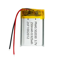 Batterie à semi-conducteurs certifiée KC 502030 250 mAh 3,7 V, cathode LiNiMnCoO2, marque PNAS, température de fonctionnement de -20 à 60 °C, pochette PCM