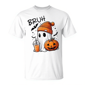 Camiseta de Halloween con diseño de fantasma y calabaza para niños, unisex, manga corta, cuello redondo, algodón blanco, ropa de fiesta - Product Image 2