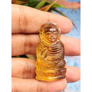 Sculpture de Bouddha en citrine - statue artisanale du Bouddha serein et méditant - cristal/reiki/chakra - 1,7 pouces et - Product Image 1