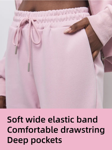 高品質カスタムピンクレディーススポーツスーツ1セット、通気性のあるエコフレンドリーなジップアップ長袖フード付きスウェットシャツ付き - Product Image 6