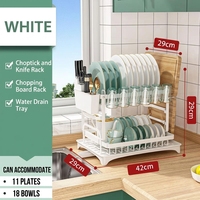 Égouttoir à vaisselle et bols en métal à double niveau avec porte-couteaux multifonctionnel et étagère de rangement