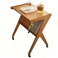 Table d'appoint en bambou personnalisée en forme de Z avec roulettes et étagère de rangement ouverte