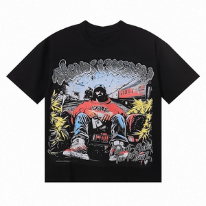 เสื้อยืดแขนสั้นพิมพ์ลายตัวอักษรฮิปฮอปวินเทจ ผ้าฝ้าย 100% สีดำทรงโอเวอร์ไซส์ สตรีทแวร์ สำหรับผู้ชาย รับทำโลโก้ตามสั่ง OEM - Product Image 2