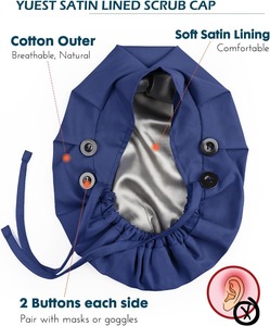 Gorros Quirúrgicos con Bolsillo para Cola de Caballo y Forro de Satén para Mujer, Gorro de Trabajo de Algodón con Botones, Banda Elástica para el Sudor, Unisex, para Enfermeras - Product Image 5