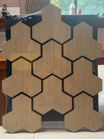 Panneaux acoustiques en bois MDF de protection environnementale, panneaux en feutre de polyester à lattes, panneaux muraux hexagonaux en fibre de polyester
