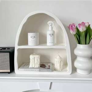 INNOVA Bibliothèque murale moderne en MDF blanc, design arqué, extensible, à 2 étagères, avec panneau arrière pour la maison, le bureau ou la chambre - Product Image 1