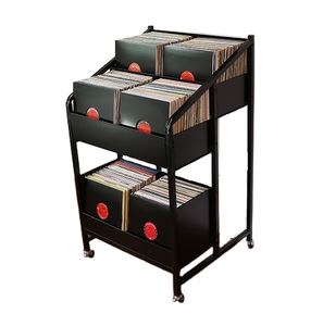 MayRecords 40 LP Vinyl Record Storage Solid Cherry Wood Vinyl Record Holder Magazine Organizer Record Display Rack For Albums (Iron