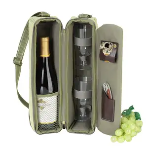 Sacola térmica acolchoada para vinho com alça de ombro, sacola térmica portátil personalizada para garrafa única