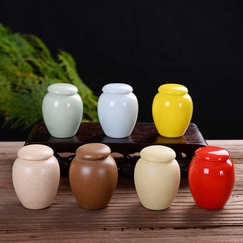 Mini Small Ceramic Tea Jar Color Glaze Powder Ointment Jar Sealed Storage Jar