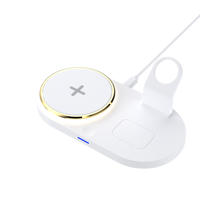 Station de charge sans fil de bureau 15W pour téléphone et écouteurs avec support de chargeur de montre vertical, sortie USB et lumière ambiante LED