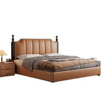 Modernes Vintage Öko-Freundliches Gepolstertes Plattformbett mit Stauraum, Hohen Pfosten, Gestepptem PU-Leder-Kopfteil, Kiefernholz, Queen-Size Softbett