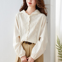 Chemisier en coton brodé à manches longues pour femme, nouvelle collection printemps 2026, style français, haut élégant pour femme
