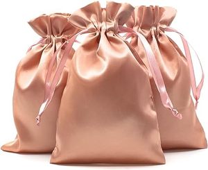 Grands sacs en satin rose gold personnalisés avec cordon de serrage, sacs cadeaux miniatures avec cordon de serrage pour mariage, pour filles - Product Image 2
