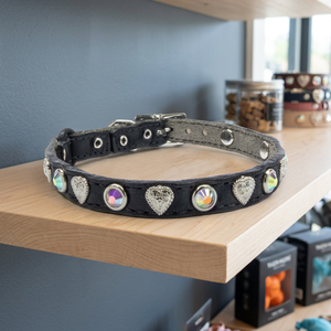 Laisse pour chien en cuir véritable de la plus haute qualité, faite à la main, avec rivets en cristal arc-en-ciel, style mode pour races moyennes, idéale pour mariage et fêtes - Product Image 3