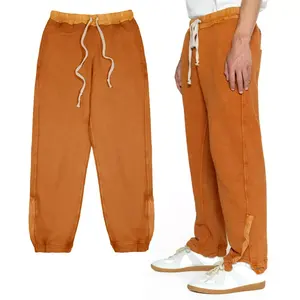 Özel Logo ağır pamuk açık alt pantolon alevlendi kaflı Joggers erkekler özel Sweatpants