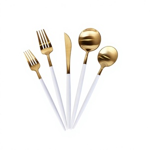 5/20 Pcs Disposable Gold Plated Metal Fork and Knives Stainless Steel Flatware Sets for Home and Restaurant Use - Product Image 1
