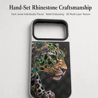 Coque de téléphone de luxe 3D avec strass incrustés tête de léopard et pierres précieuses scintillantes pour iPhone 17 16 Pro Max, mode féminine
