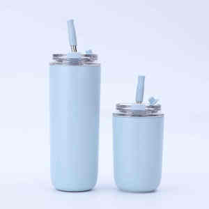 Solid Color Stainless Steel Thermos <b>with</b> <b>Straw</b> <b>and</b> Transparent <b>Lid</b> Leak-Proof & Eco-Friendly - Product Image 3