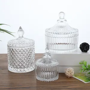 Toples kaca kristal bel bulat Bening, toples cangkir lilin pernikahan dengan tutup kubah kaca