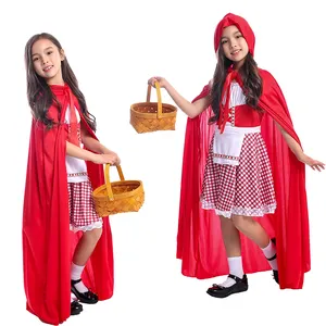 लड़कियों के लिए लिटिल रेड राइडिंग हूड पोशाक, बच्चों के लिए रेड हुड वाली केप और ड्रेस पोशाक, स्टोरी बुक ड्रेस अप