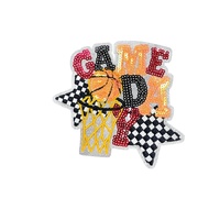 Patch brodé thermocollant à sequins et paillettes rouges à motif à carreaux et étoiles, série sportive DIY pour casque GAME DAY
