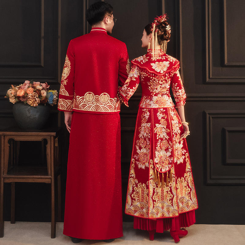 wedding dress chinese red traditional for couple