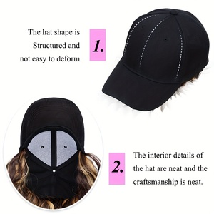 Parrucca Sintetica Nera Lunga Ondulata con Extension e Cappello da Baseball Regolabile per Donne - Product Image 6