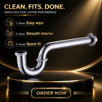 Siphon en P en acier inoxydable chromé durable pour lavabo de salle de bain, accessoires de plomberie pour la maison