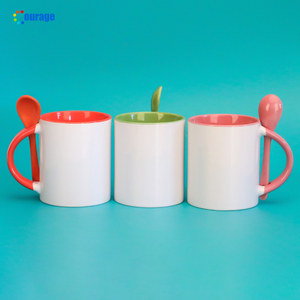 11oz màu bên trong và xử lý cốc thăng hoa Mug gốm với muỗng - Product Image 5