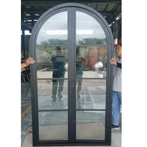 Puerta de arco de acero para interior de vidrio, puertas grandes de vidrio francés, nuevo diseño